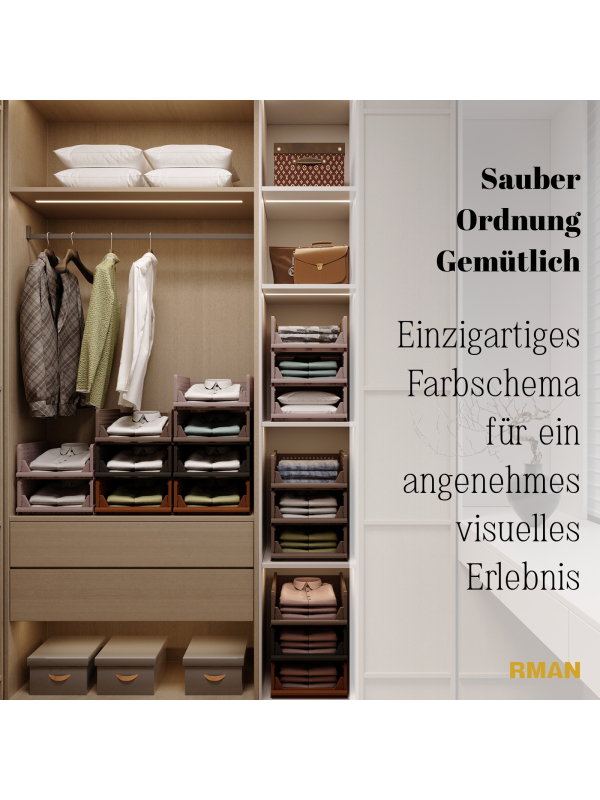 Rangement Dressing RMAN Organisateur Armoire Vetement 8 Pcs Boite De Rangement Plastique Pliable Et Empilable Organisateur Tiroir Coulissant Pour Vetement, Pantalon, Chambre, Dressing, 72 × 43 × 33 Cm Armoire Plastique Rangement