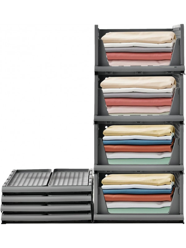 RMAN Schubladenbox 4er Set Kleiderschrank Organizer Stapelbare Schrank Regal Aufbewahrungsbox Plastik Trennwand Stapelschubladen für Kleidung Küchen