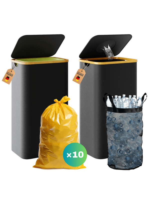 RMAN® 2 set Gelber Sack Ständer & Pfandflaschen Sammelbehälter mit Deckel 100L mit 10 Gelber Müllsäcke