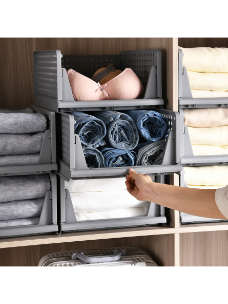 Neprock Schrank Organizer 4er Pack Grau  Stapelbare Kleiderschrank  Schubladenboxen, Platzsparend & Praktisch